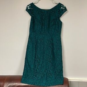J Crew teal lace lined sheath dress , size 2, great condition!